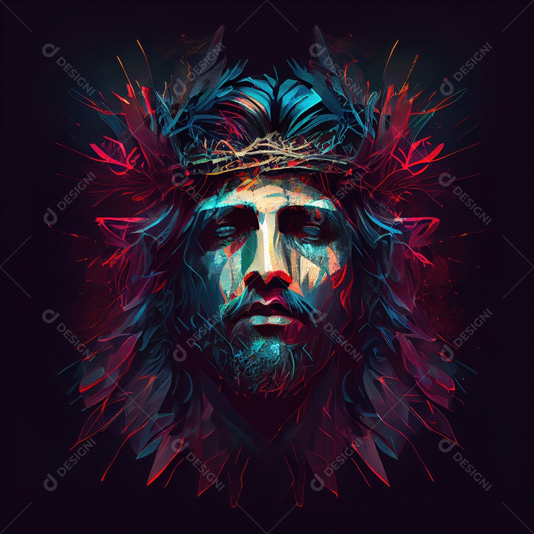 Retrato colorido de Jesus Cristo usando uma coroa de espinhos