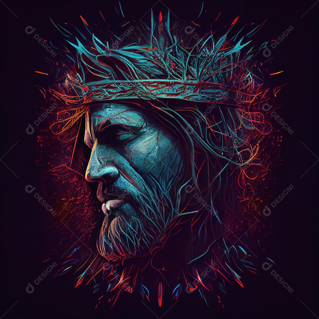 Retrato colorido de Jesus Cristo usando uma coroa de espinhos