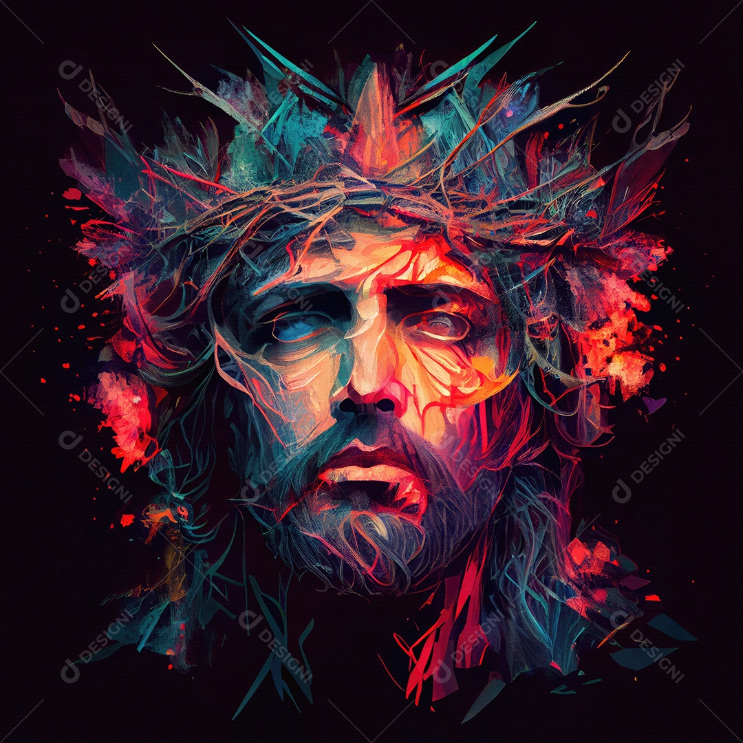 Retrato colorido de Jesus Cristo usando uma coroa de espinhos