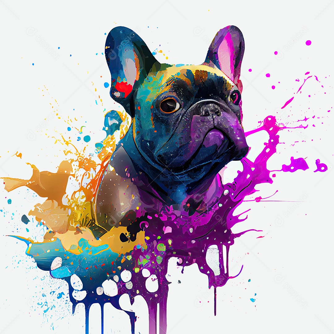 Bulldog Francês na tinta colorida