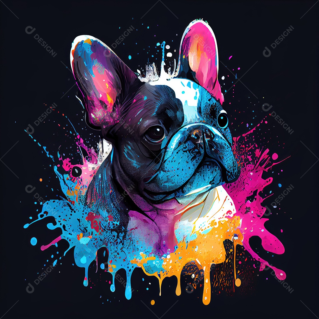 Bulldog Francês na tinta colorida