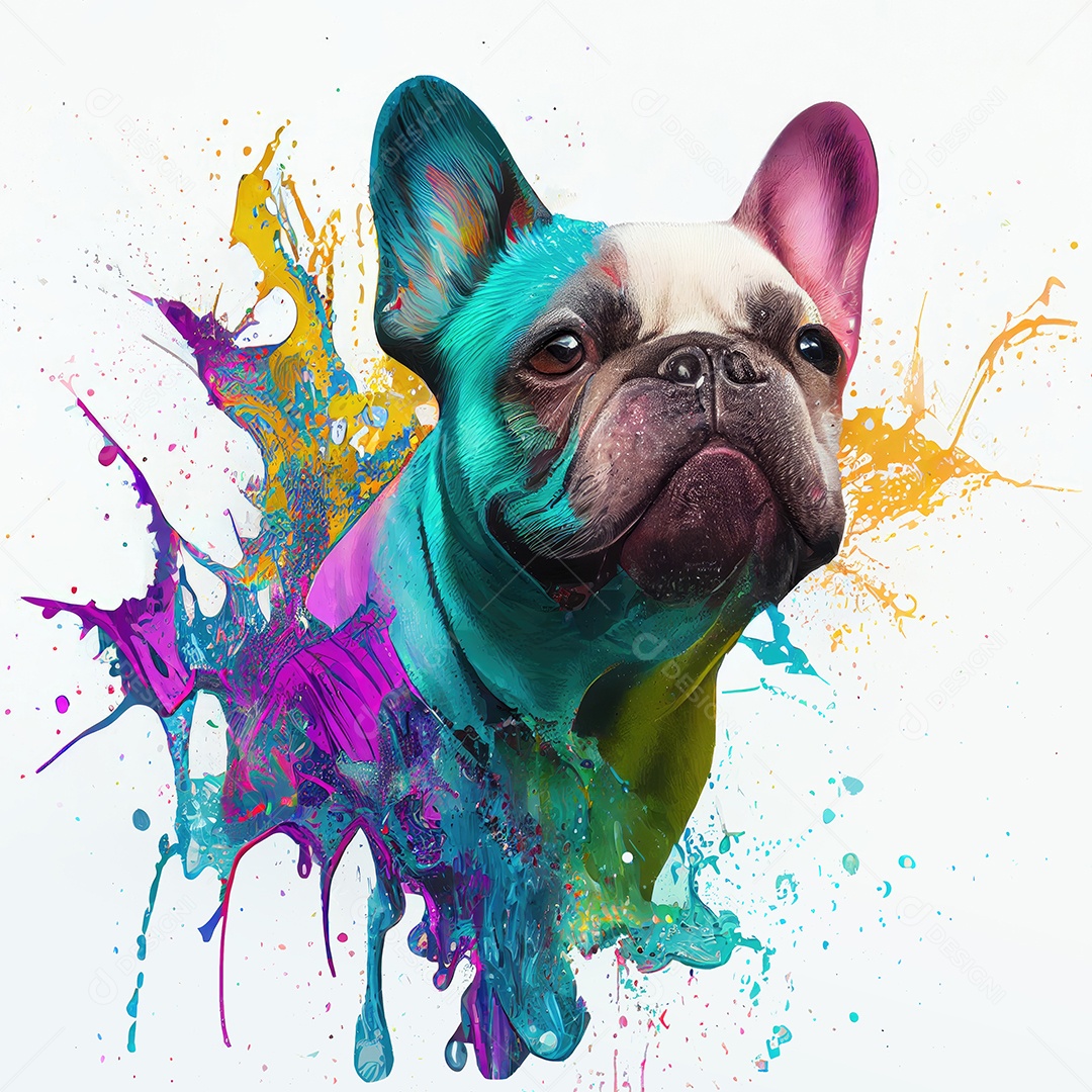 Bulldog Francês na tinta colorida