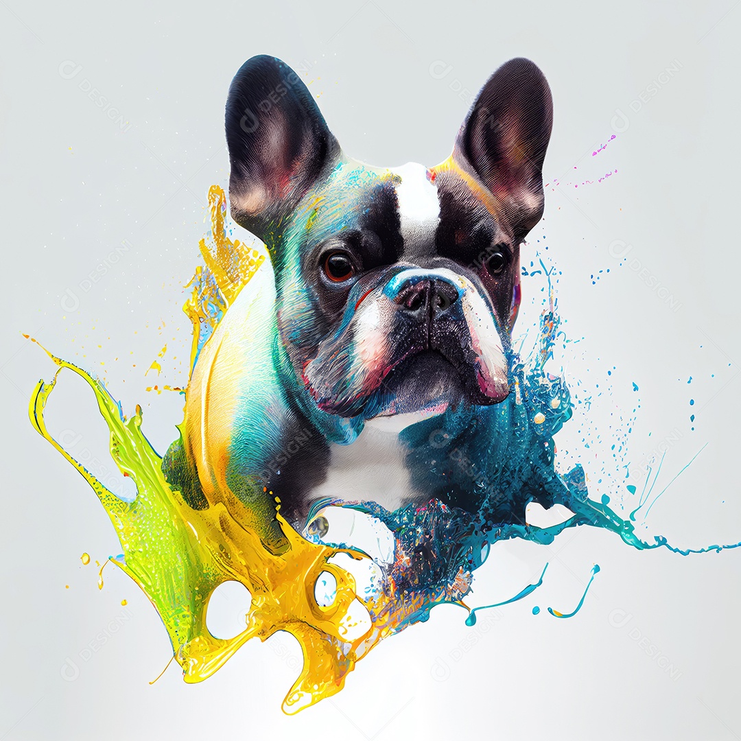 Bulldog Francês na tinta colorida