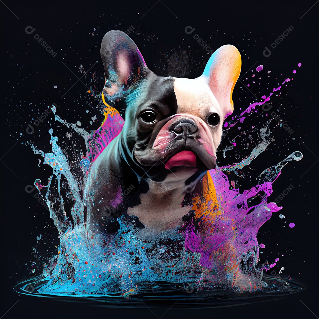 Bulldog Francês na tinta colorida