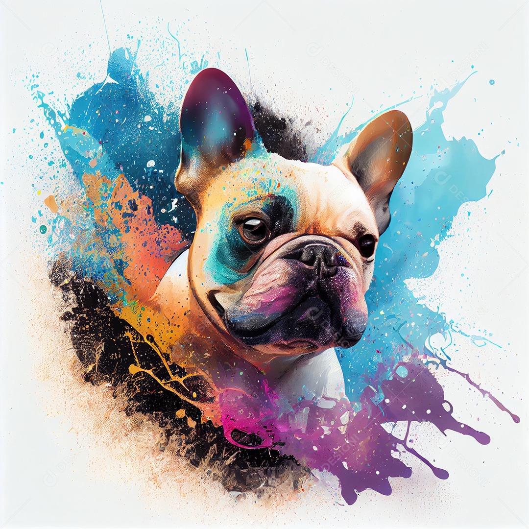 Bulldog Francês na tinta colorida