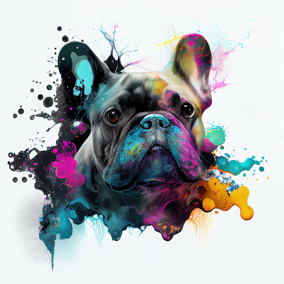 Bulldog Francês na tinta colorida