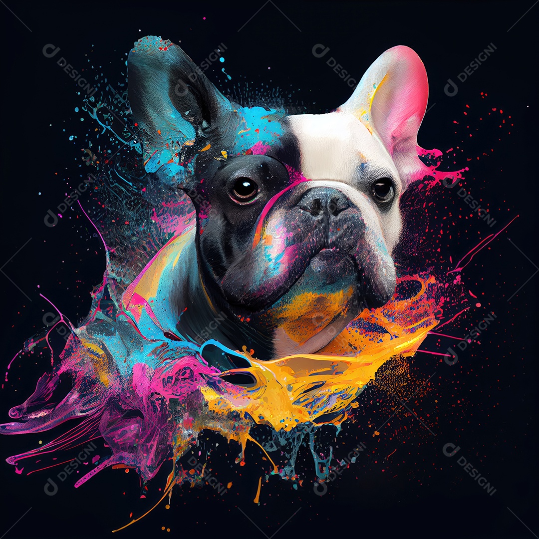 Bulldog Francês na tinta colorida