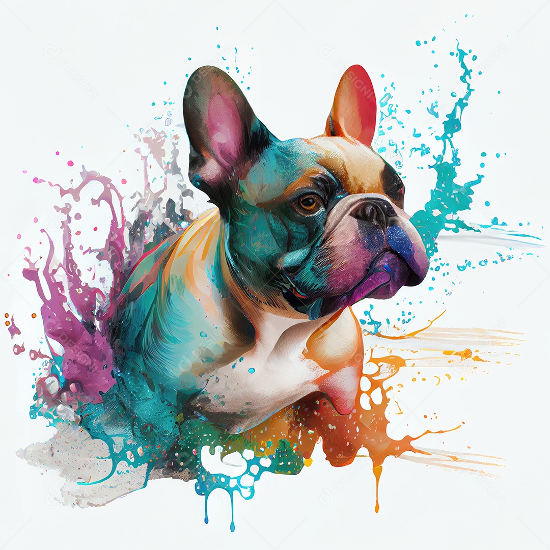 Cachorro bulldog Francês na tinta colorida
