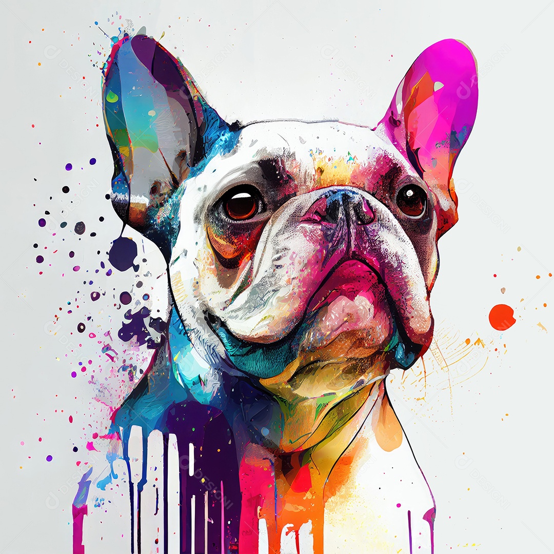 Bulldog Francês na tinta colorida