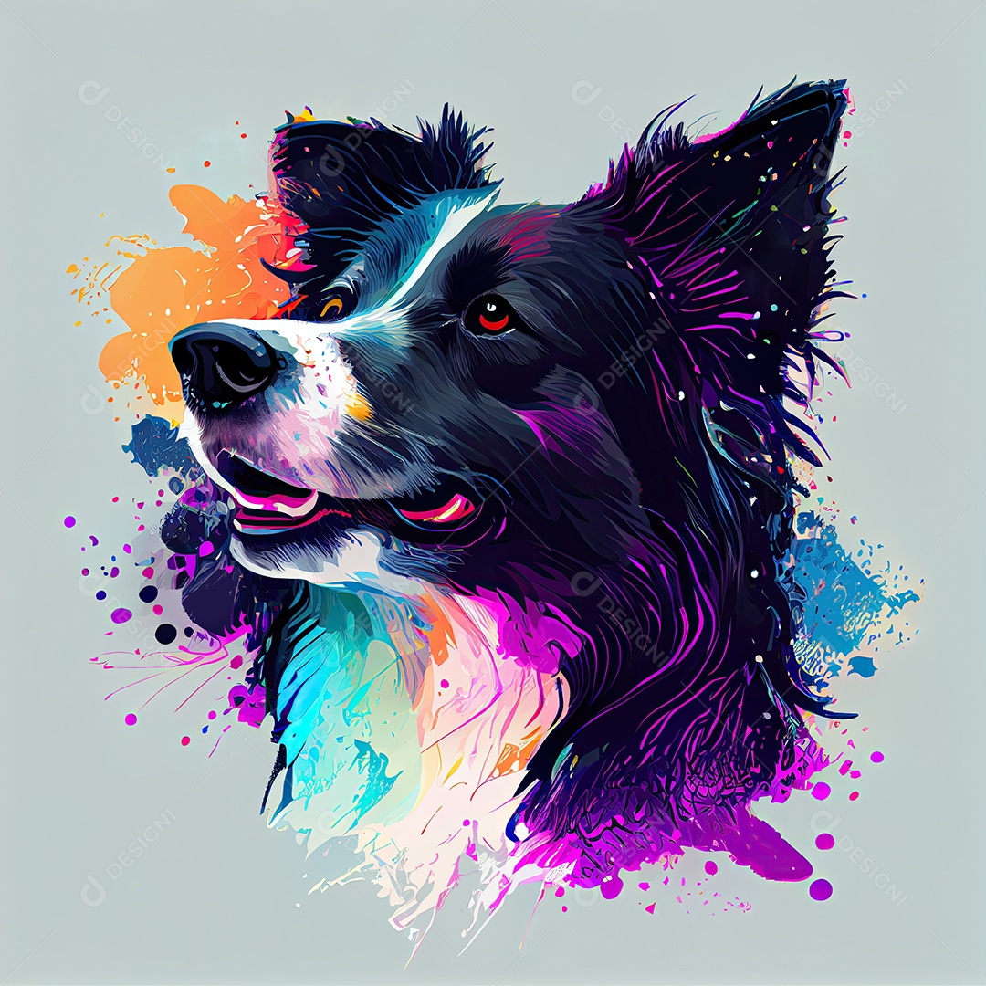 Cachorro Border collie na tinta colorida