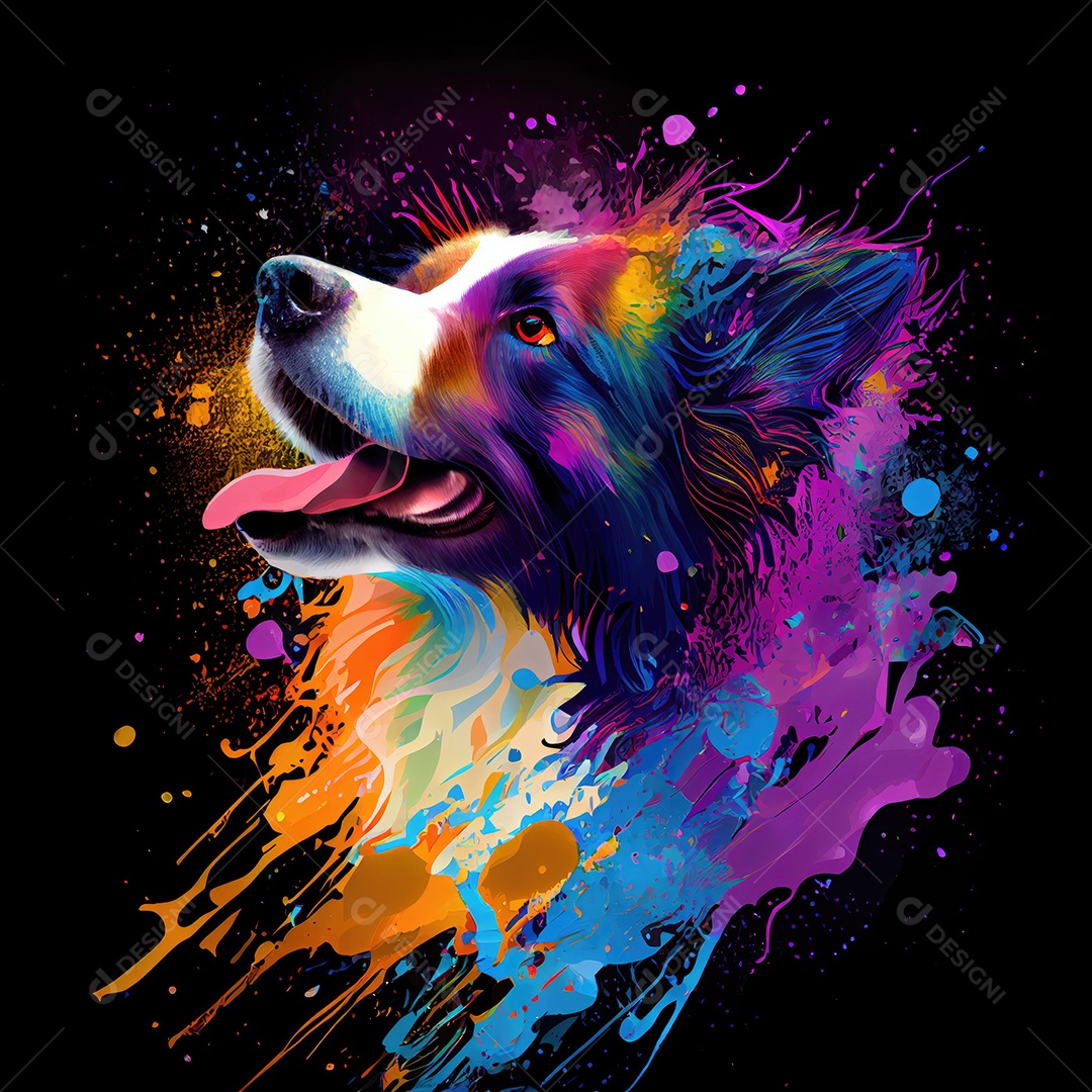 Cachorro Border collie na tinta colorida