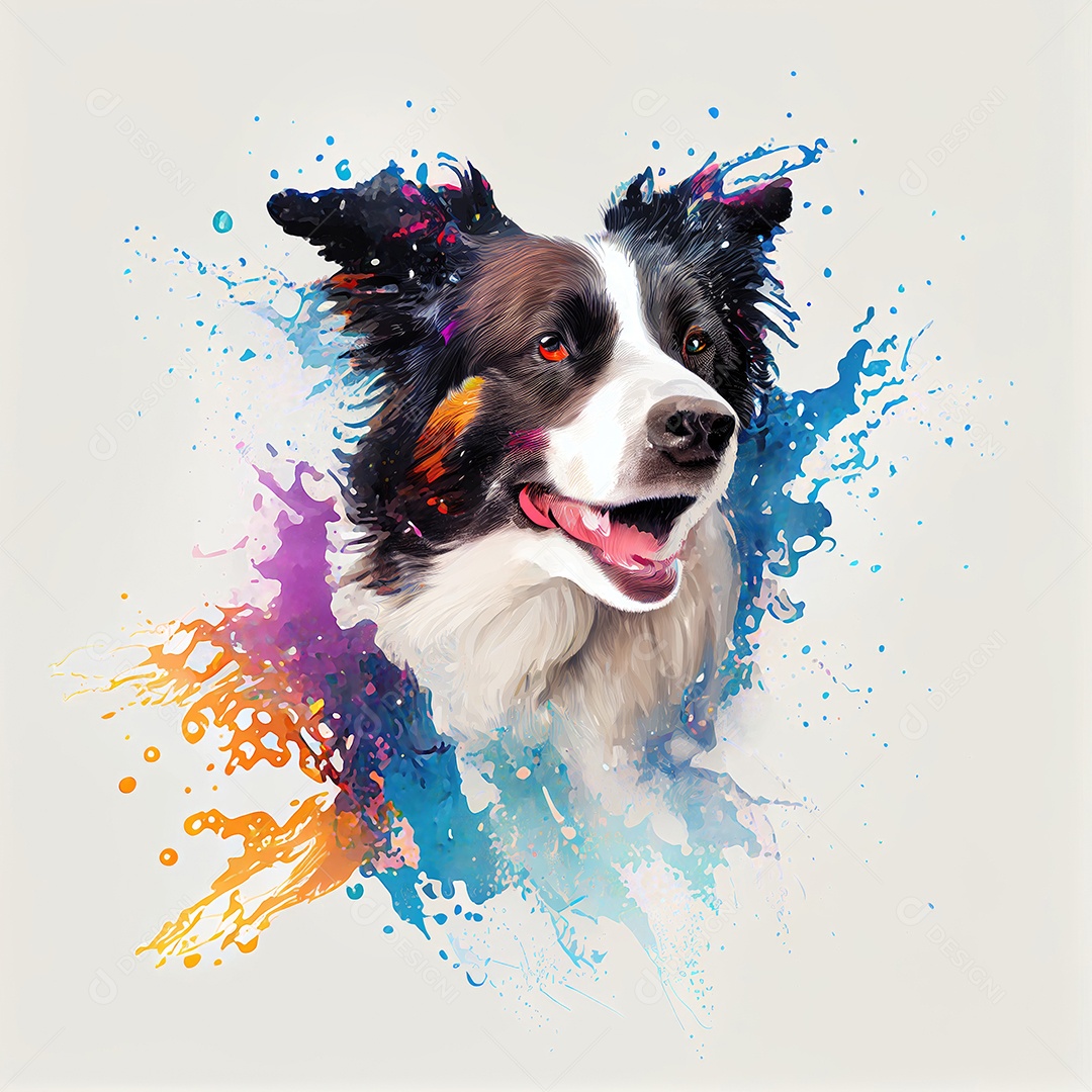 Cachorro Border collie na tinta colorida