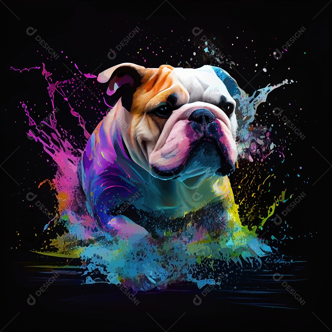Cachorro Bulldog na tinta colorida