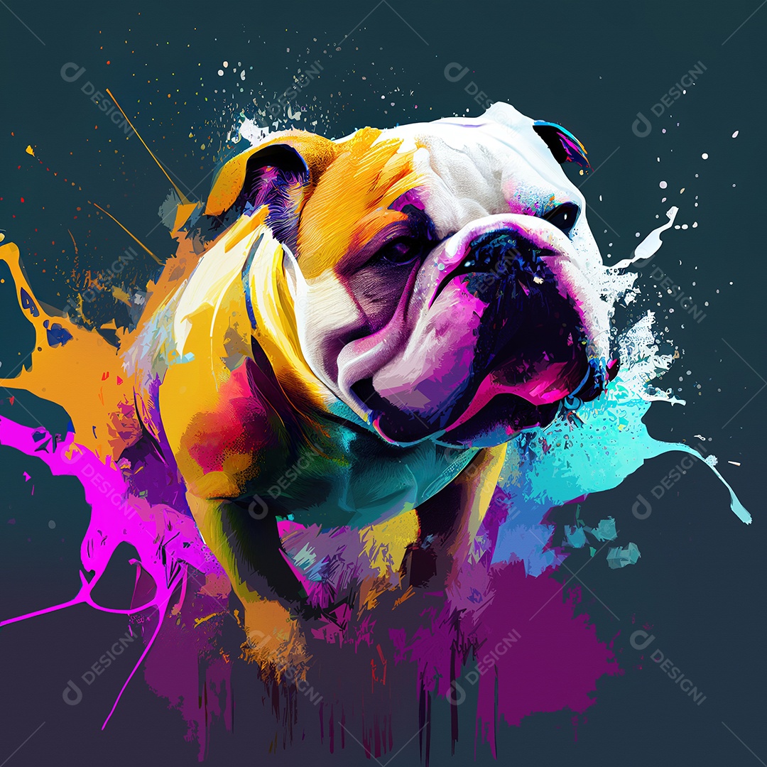 Cachorro Bulldog na tinta colorida