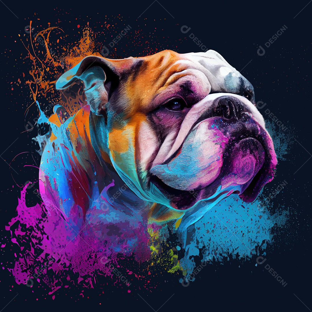 Cachorro Bulldog na tinta colorida