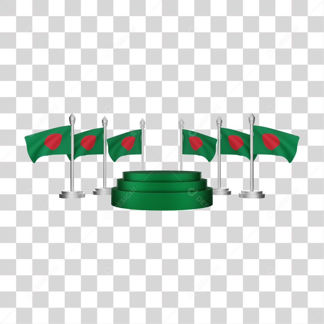 Elemento 3D Bandeira Bangladesh para Composição PNG Transparente
