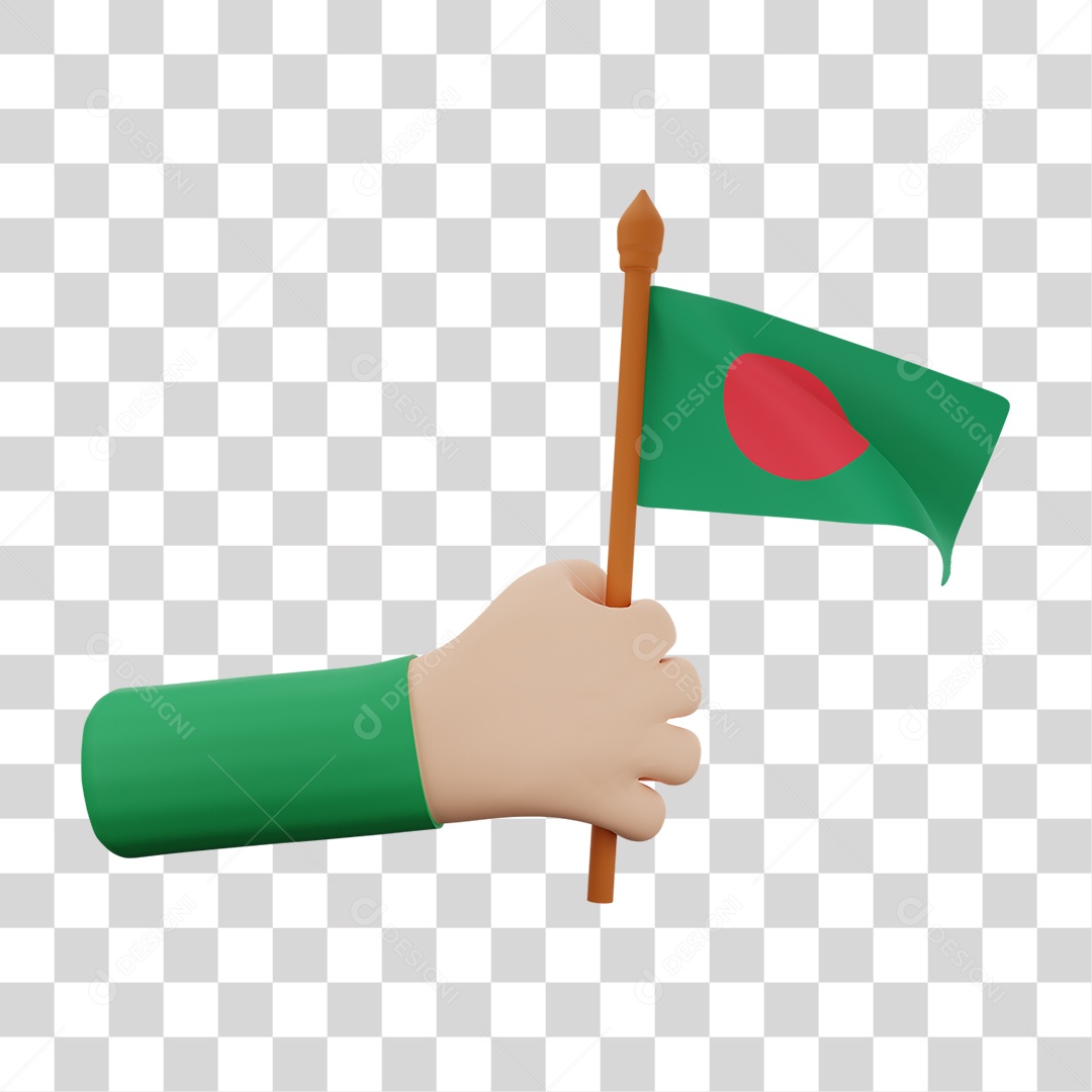 Elemento 3D Bandeira Bangladesh para Composição PNG Transparente