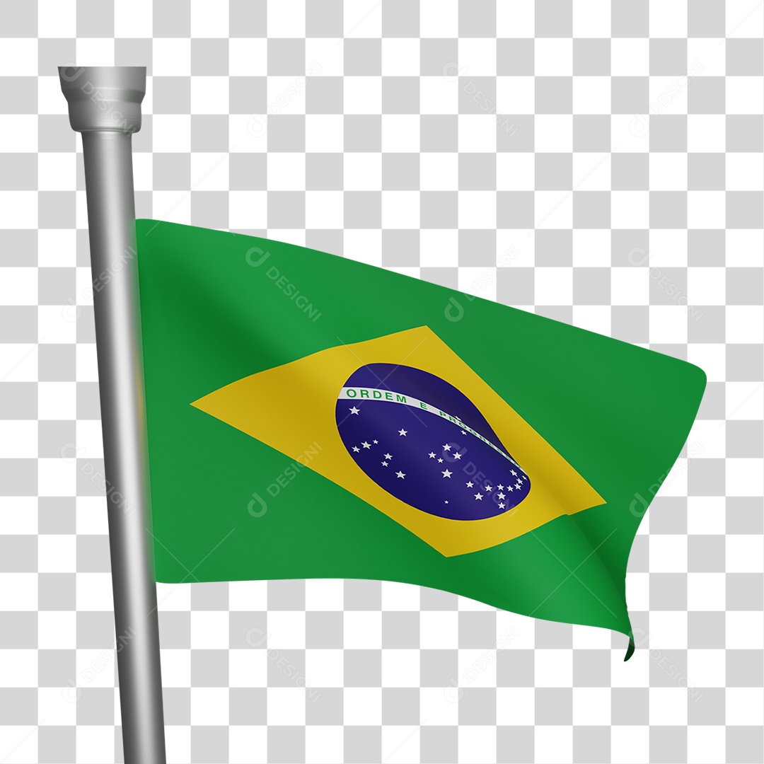Elemento 3D Bandeira Brasil para Composição PNG Transparente