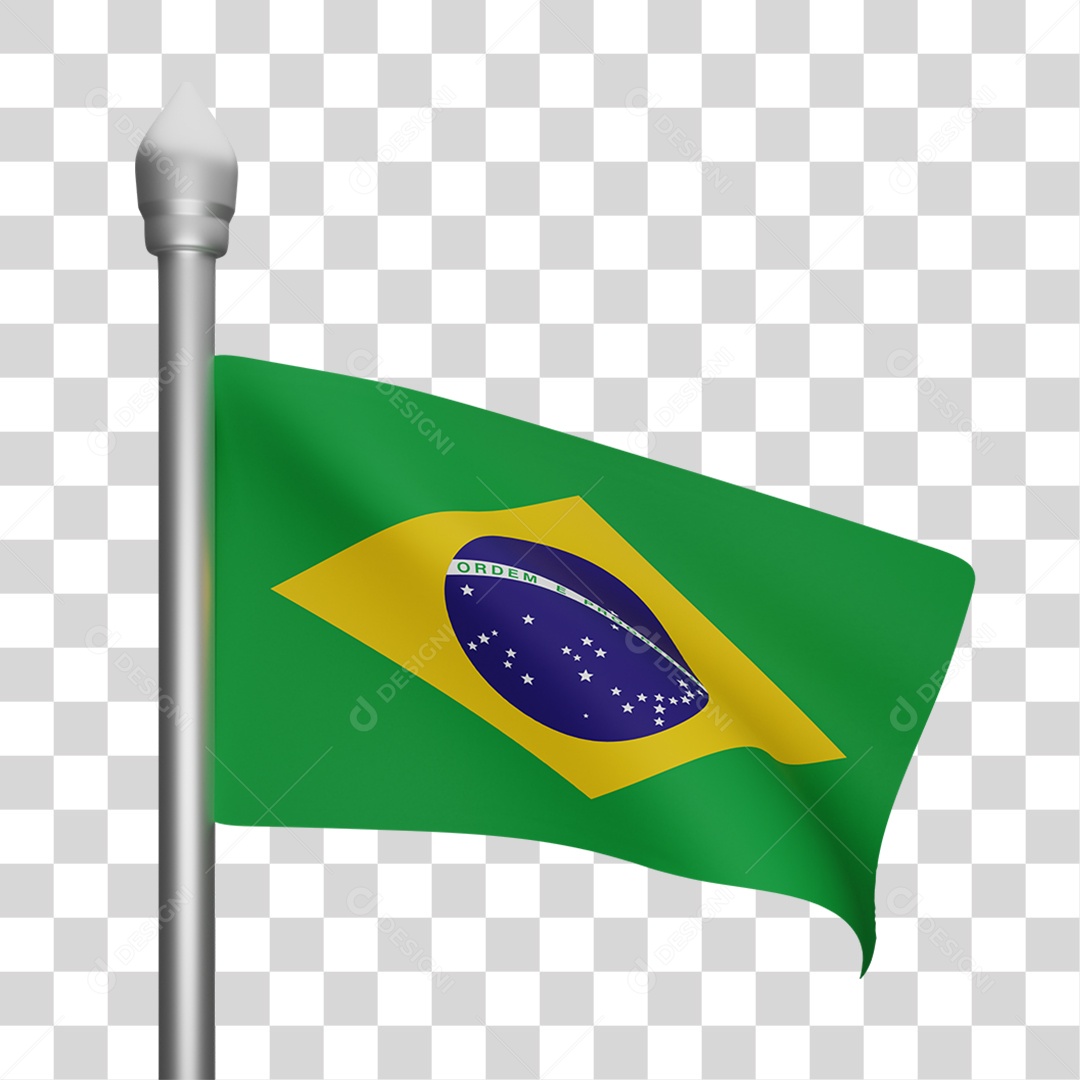 Elemento 3D Bandeira Brasil para Composição PNG Transparente