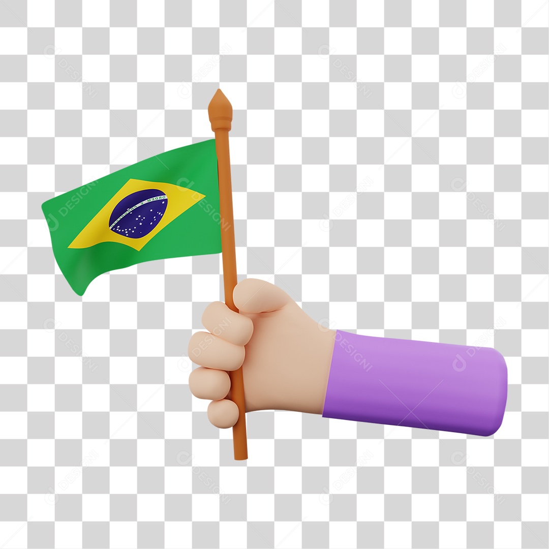 Elemento 3D Bandeira Brasil para Composição PNG Transparente