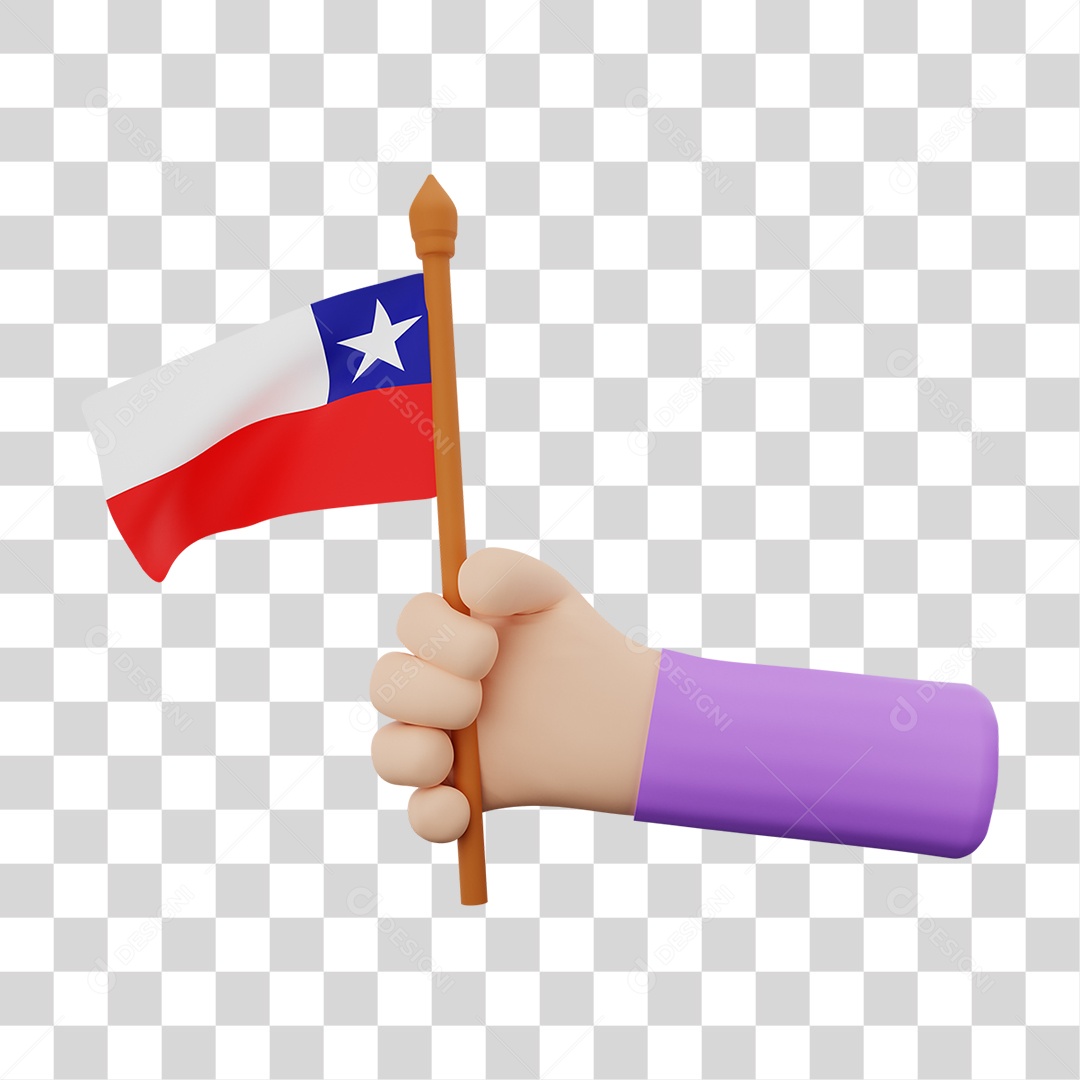 Elemento 3D Bandeira Chile para Composição PNG Transparente