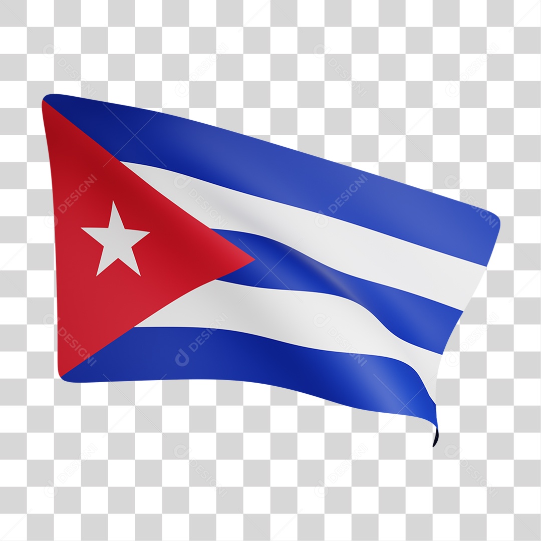 Elemento 3D Bandeira Cuba para Composição PNG Transparente
