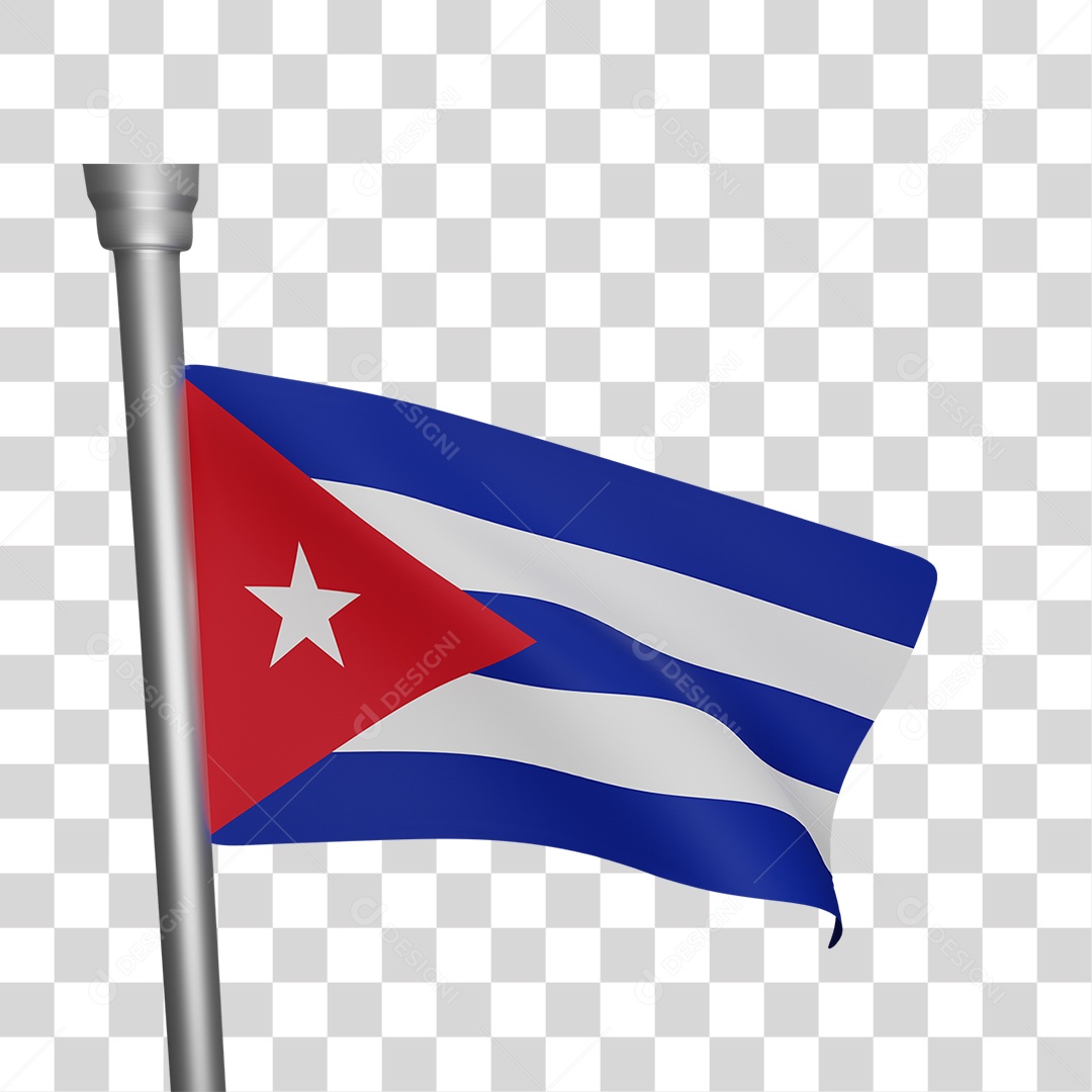 Elemento 3D Bandeira Cuba para Composição PNG Transparente