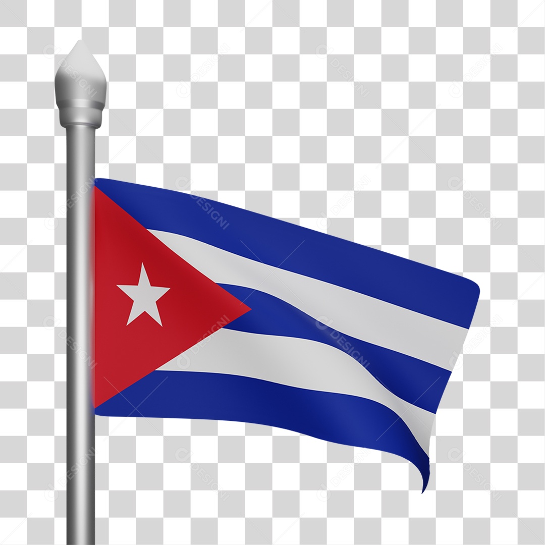Elemento 3D Bandeira Cuba para Composição PNG Transparente