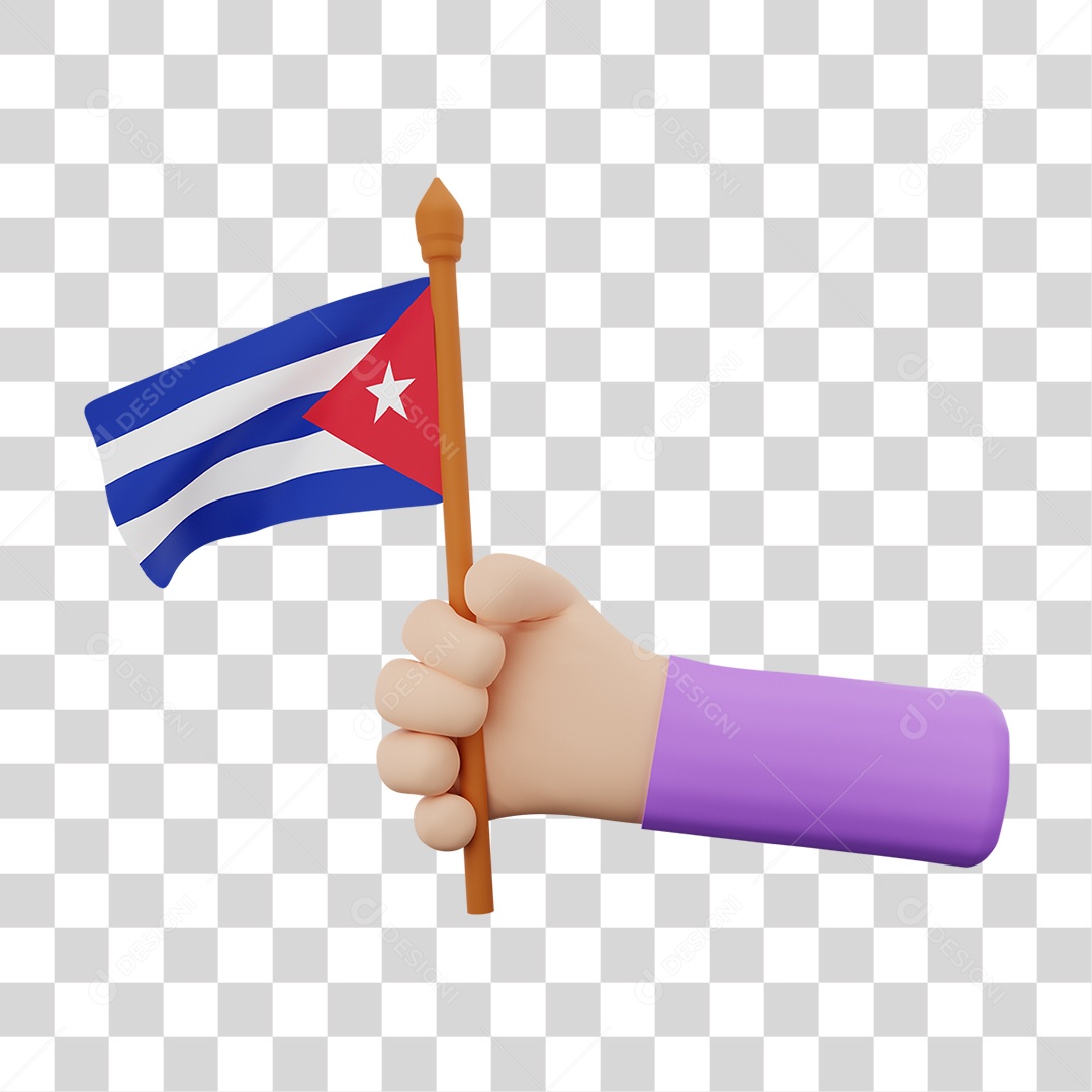 Elemento 3D Bandeira Cuba para Composição PNG Transparente