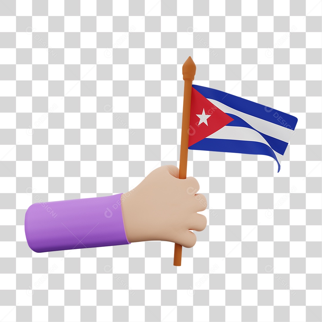 Elemento 3D Bandeira Cuba para Composição PNG Transparente