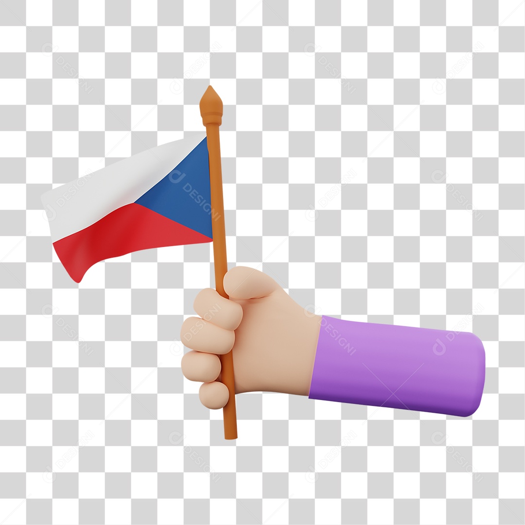 Elemento 3D Bandeira República Checa para Composição PNG Transparente