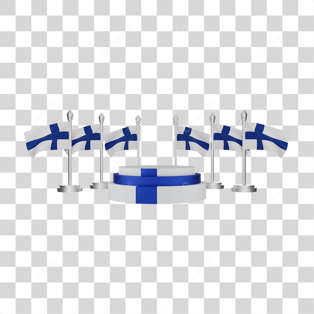 Elemento 3D Bandeira Finlândia para Composição PNG Transparente