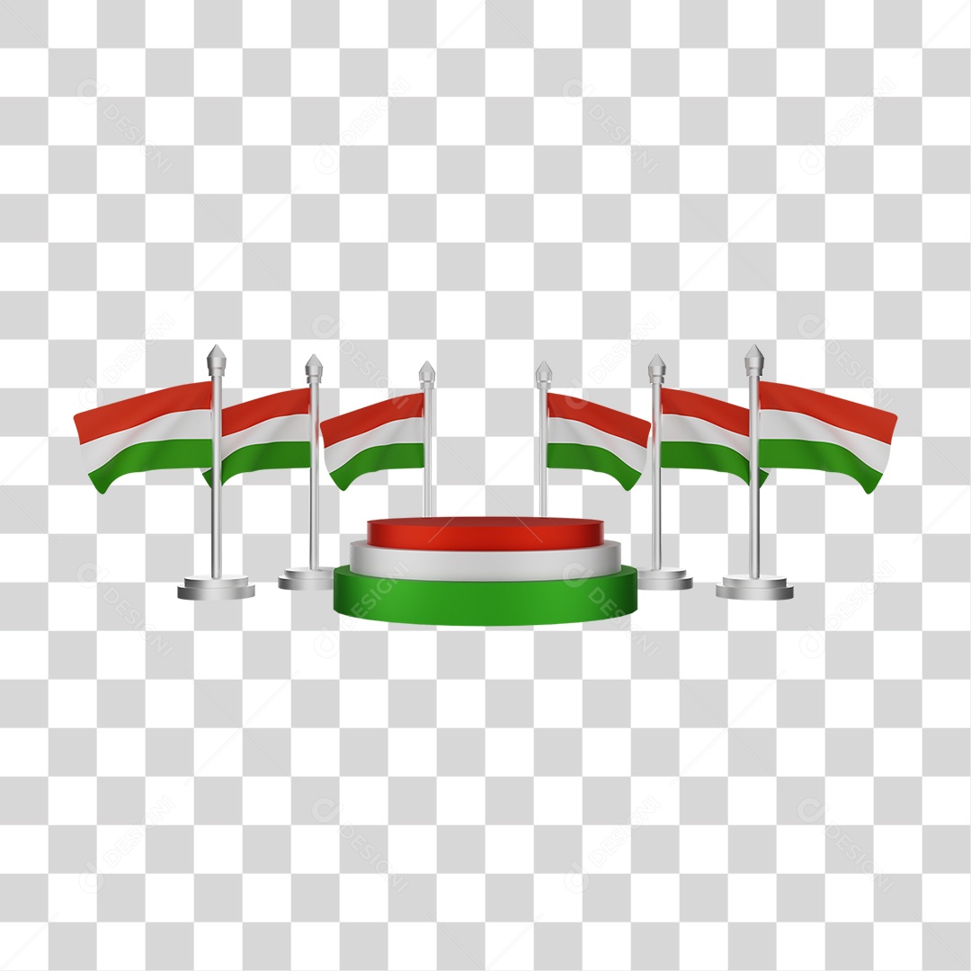 Elemento 3D Bandeira  Hungria para Composição PNG Transparente