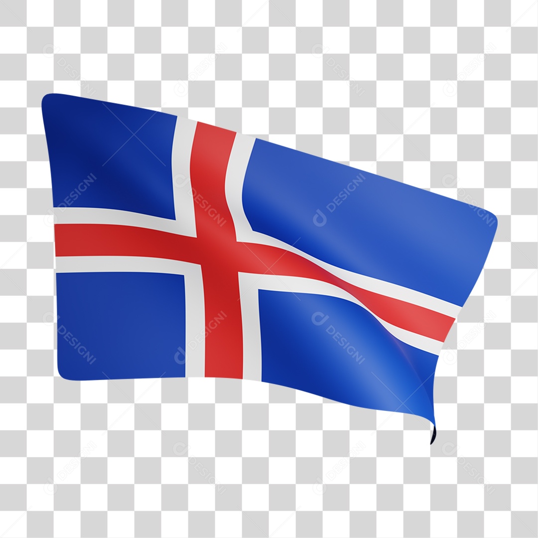 Elemento 3D Bandeira  Islândia para Composição PNG Transparente