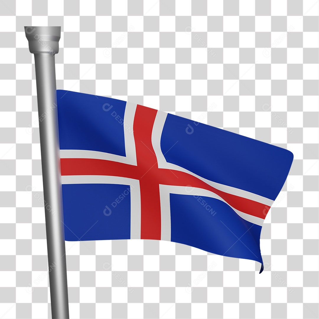 Elemento 3D Bandeira  Islândia para Composição PNG Transparente