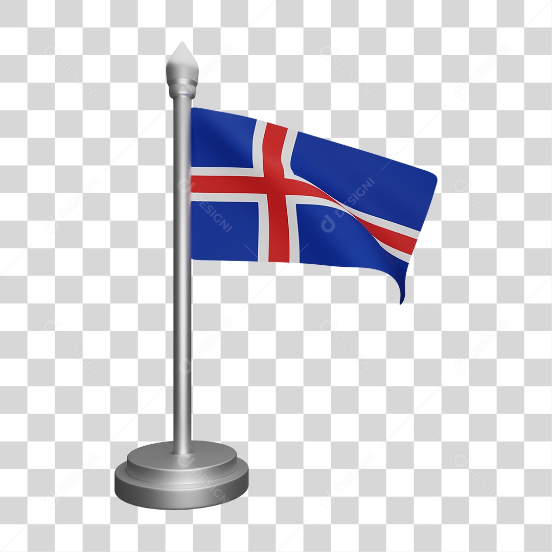 Elemento 3D Bandeira  Islândia para Composição PNG Transparente
