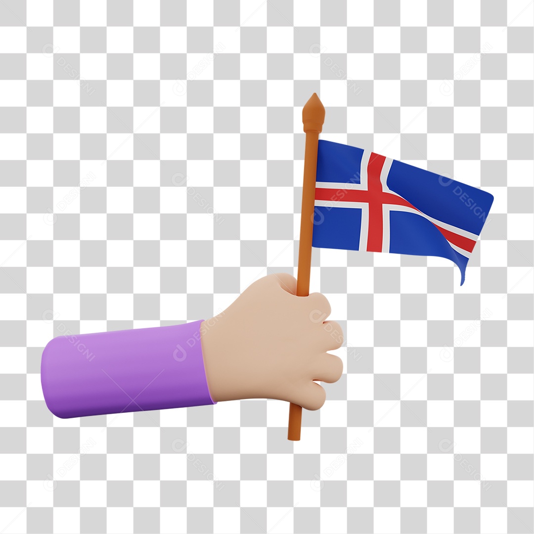 Bandeira da Islândia Elemento 3D Para Composição PNG Transparente