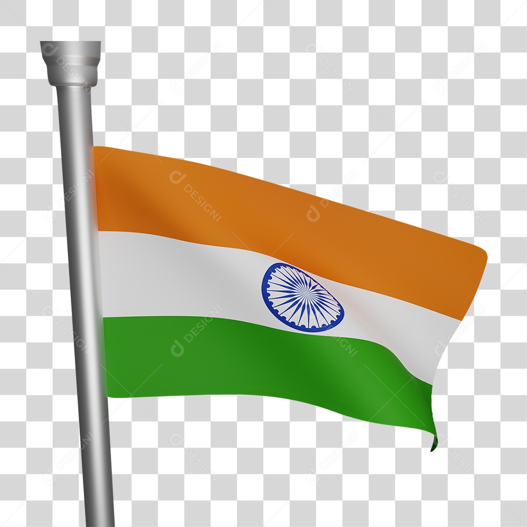 Elemento 3D Bandeira Índia para Composição PNG Transparente