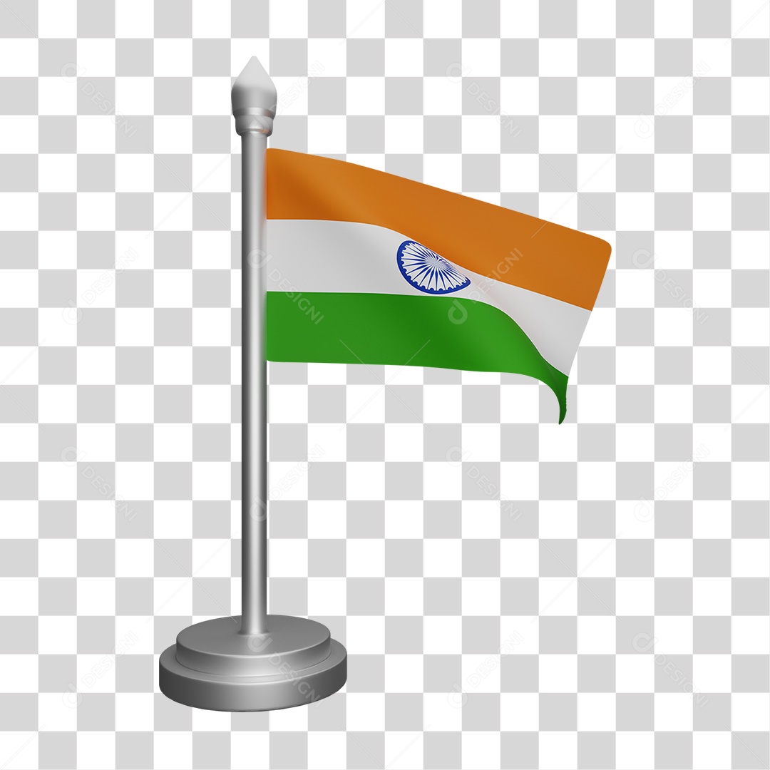 Elemento 3D Bandeira Índia para Composição PNG Transparente