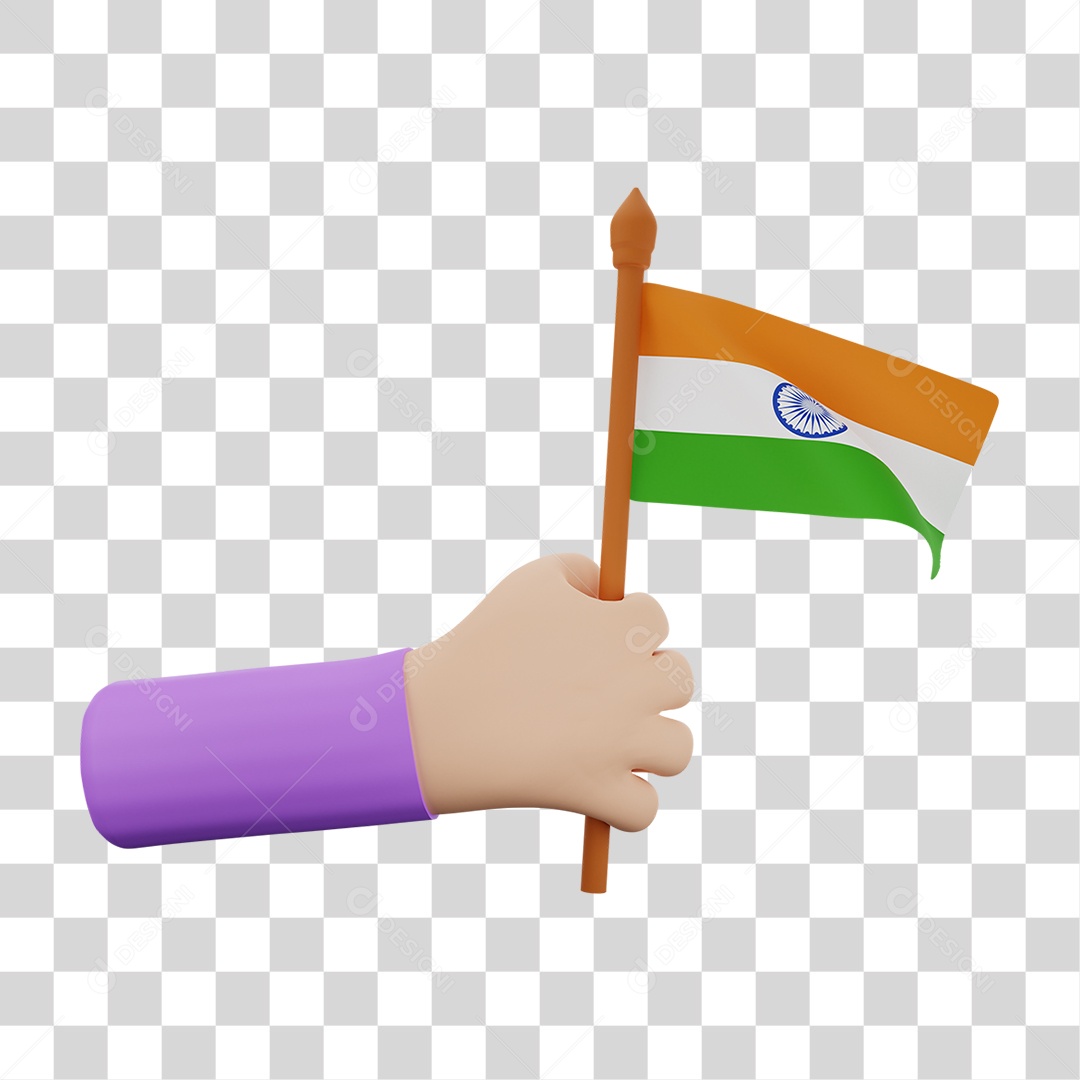Elemento 3D Bandeira Índia para Composição PNG Transparente