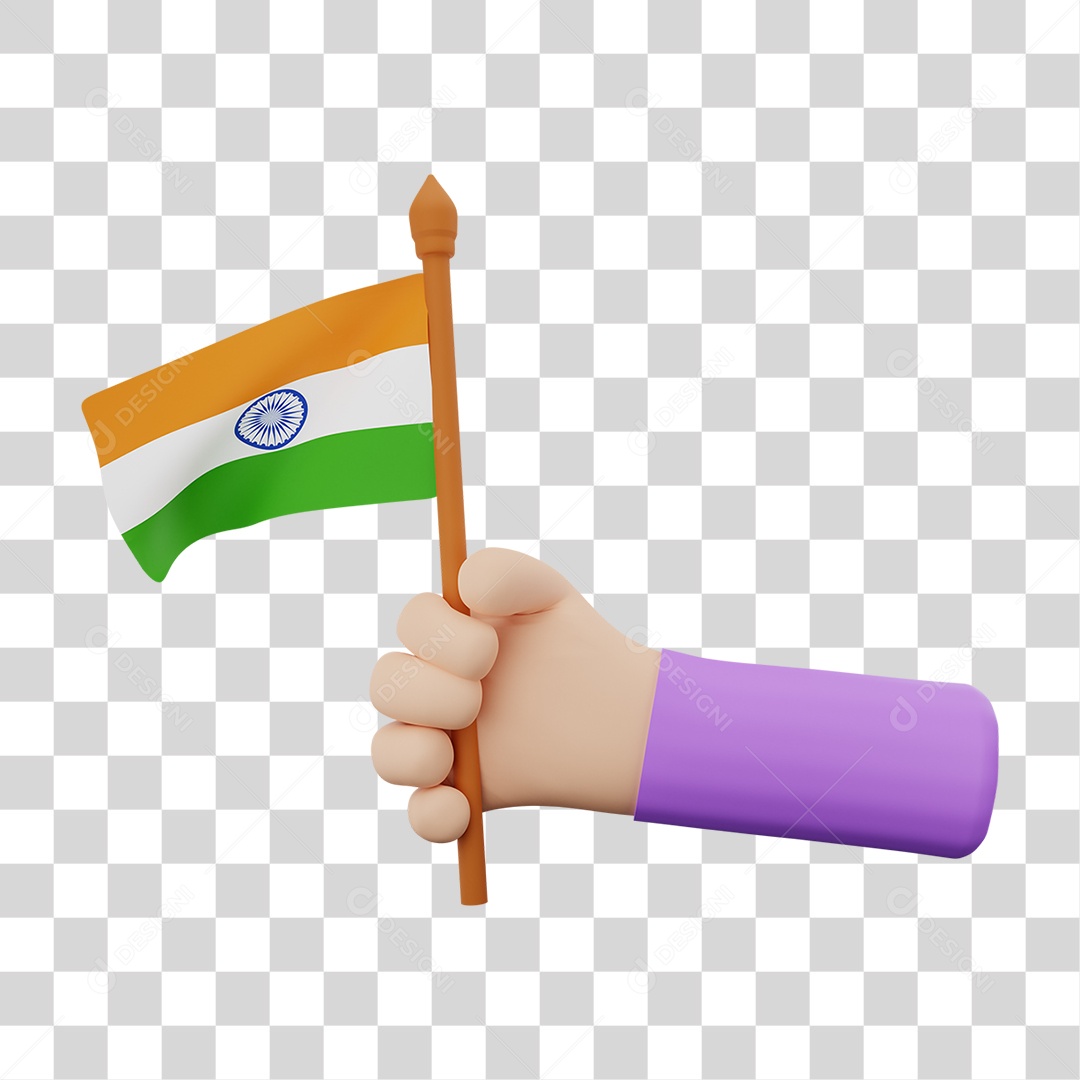 Elemento 3D Bandeira Índia para Composição PNG Transparente