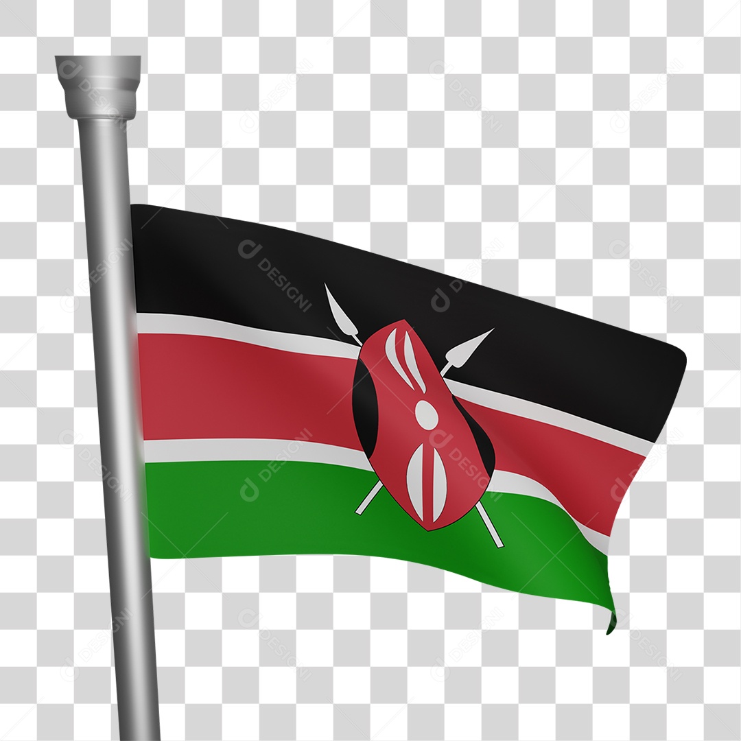 Bandeira Do Quênia Elemento 3D Para Composição PNG Transparente