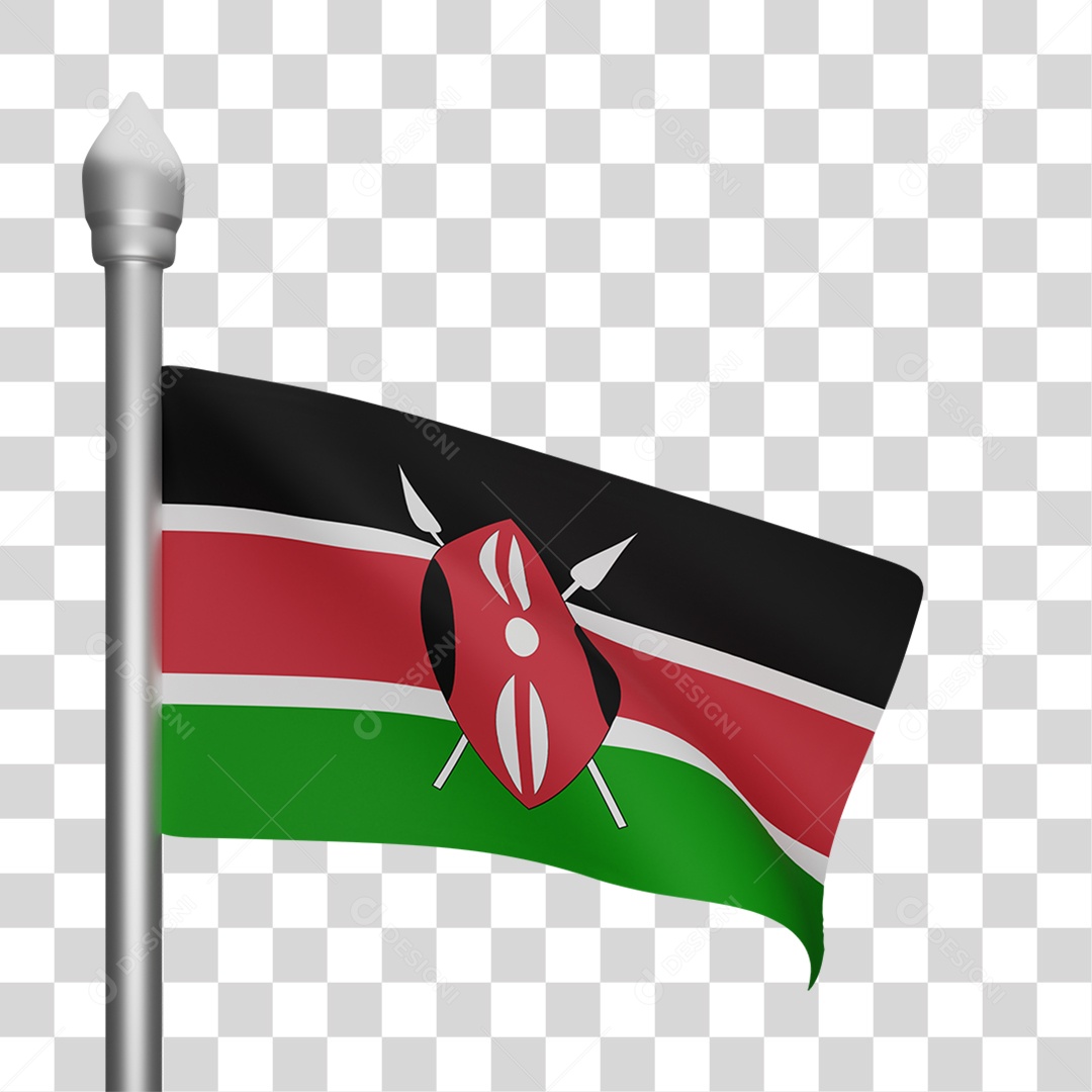 Bandeira Do Quênia Elemento 3D Para Composição PNG Transparente