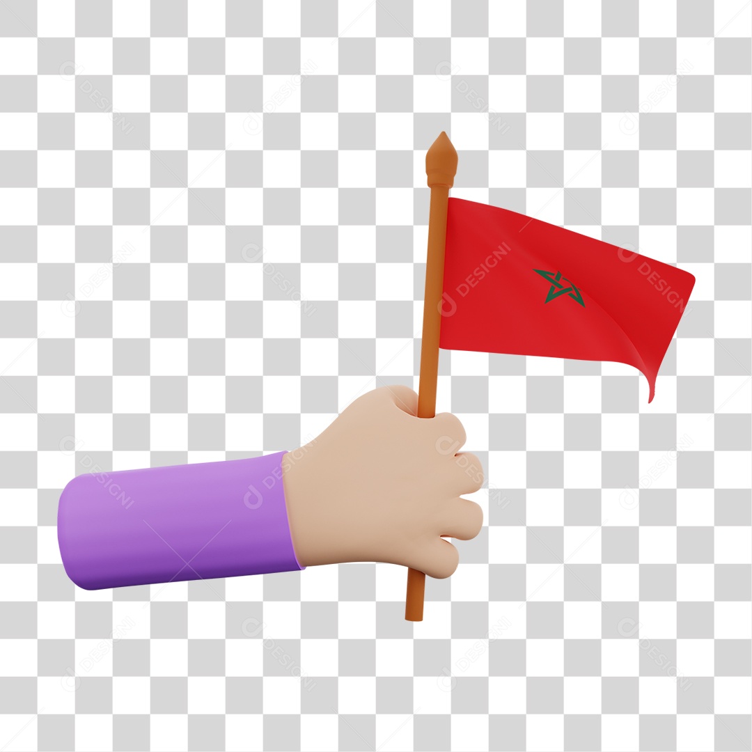 Elemento 3D Bandeira Marrocos para Composição PNG Transparente