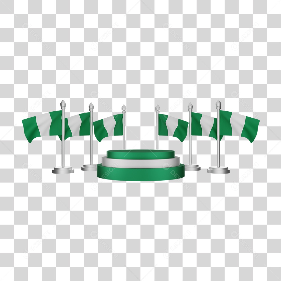 Elemento 3D Bandeira  Nigéria para Composição PNG Transparente