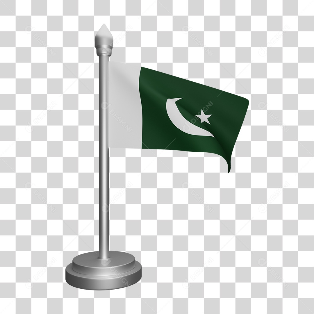 Elemento 3D Bandeira Paquistão para Composição PNG Transparente
