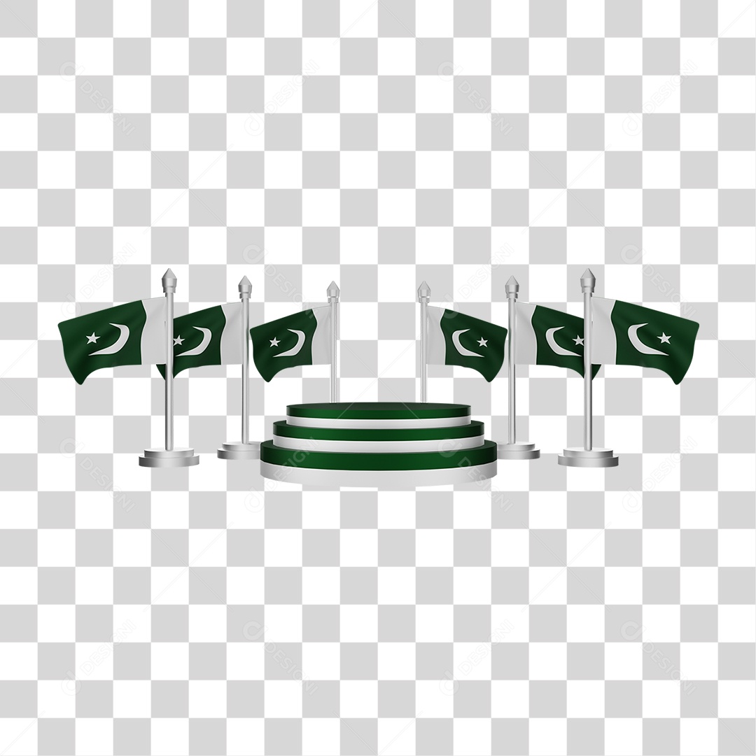 Elemento 3D Bandeira Paquistão para Composição PNG Transparente