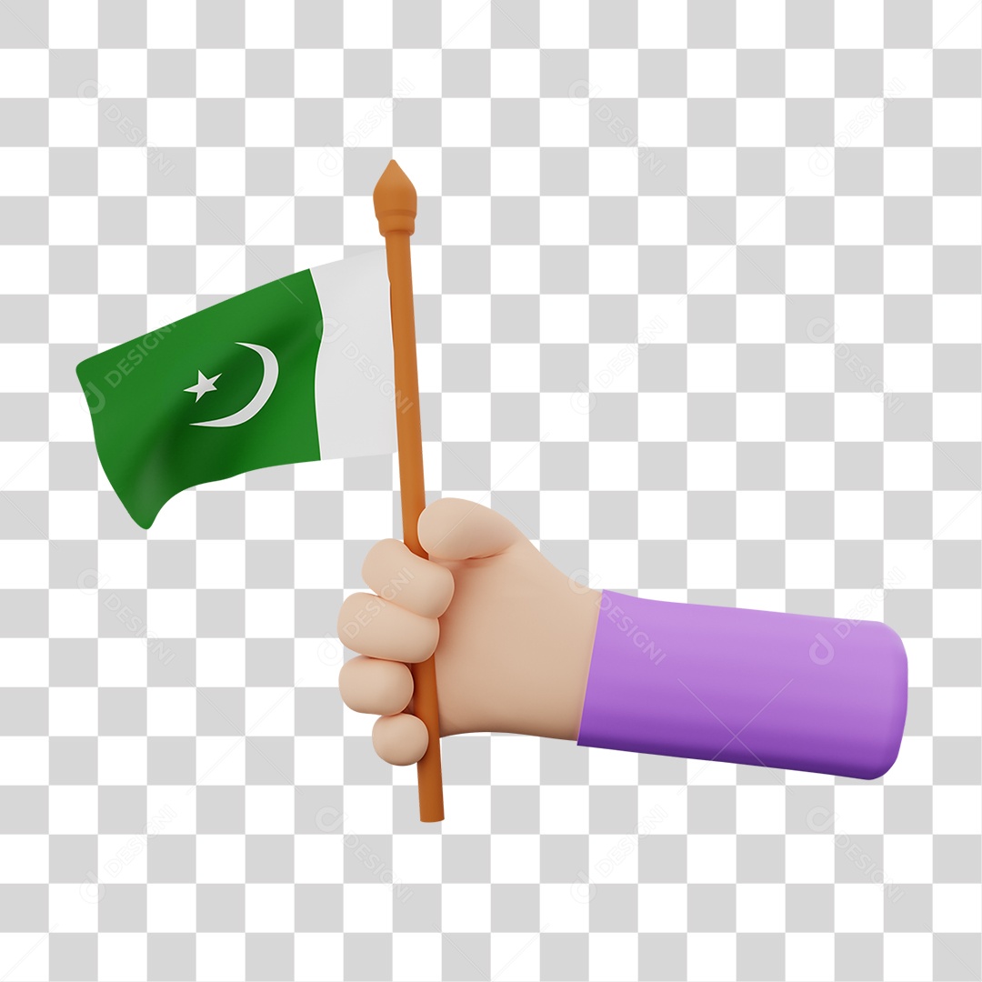 Elemento 3D Bandeira Paquistão para Composição PNG Transparente