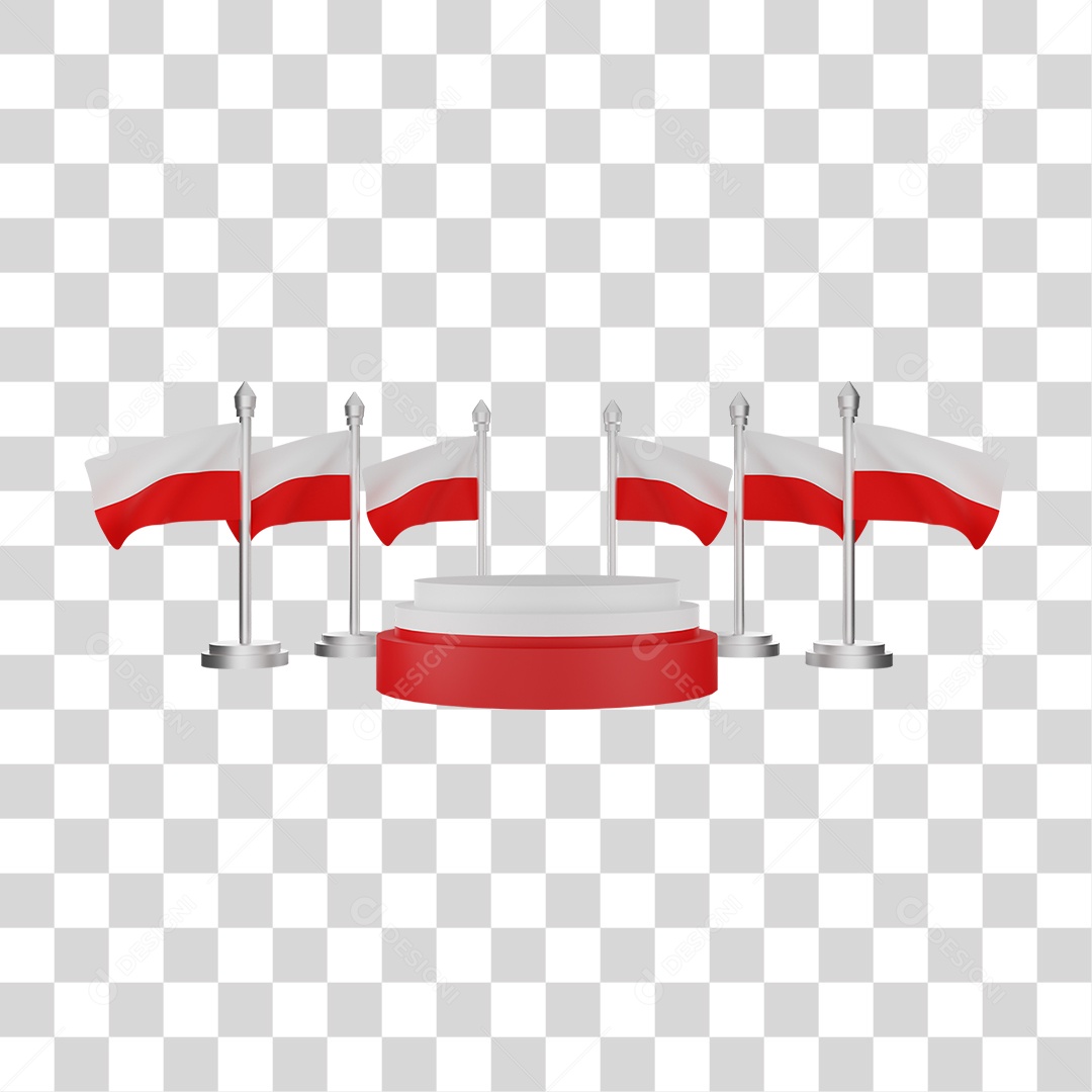 Elemento 3D Bandeira Polônia para Composição PNG Transparente