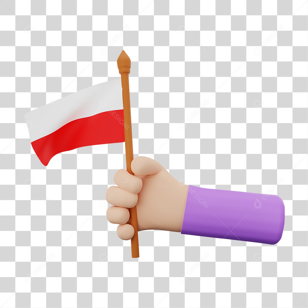 Elemento 3D Bandeira Polônia para Composição PNG Transparente